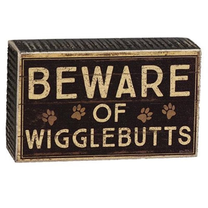 Dog Friendly “Beware of Wigglebutts” Two-Tone Metal Ornament or Plaque Dog Friendly “Beware of Wigglebutts” Two-Tone Metal Ornament or Plaque